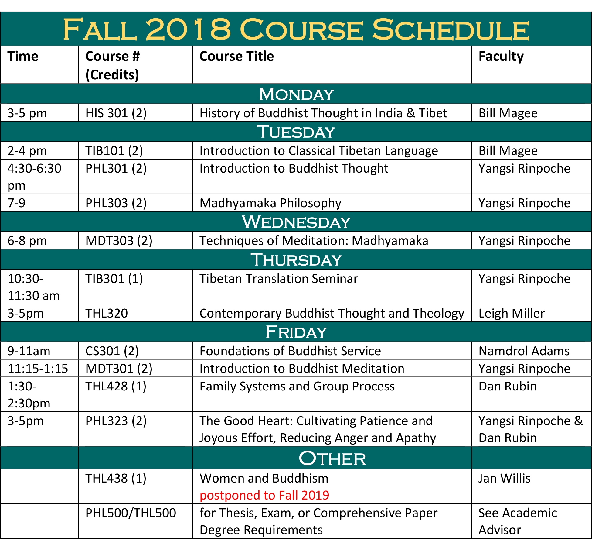 Fall 2018 Course Schedule - Maitripa College